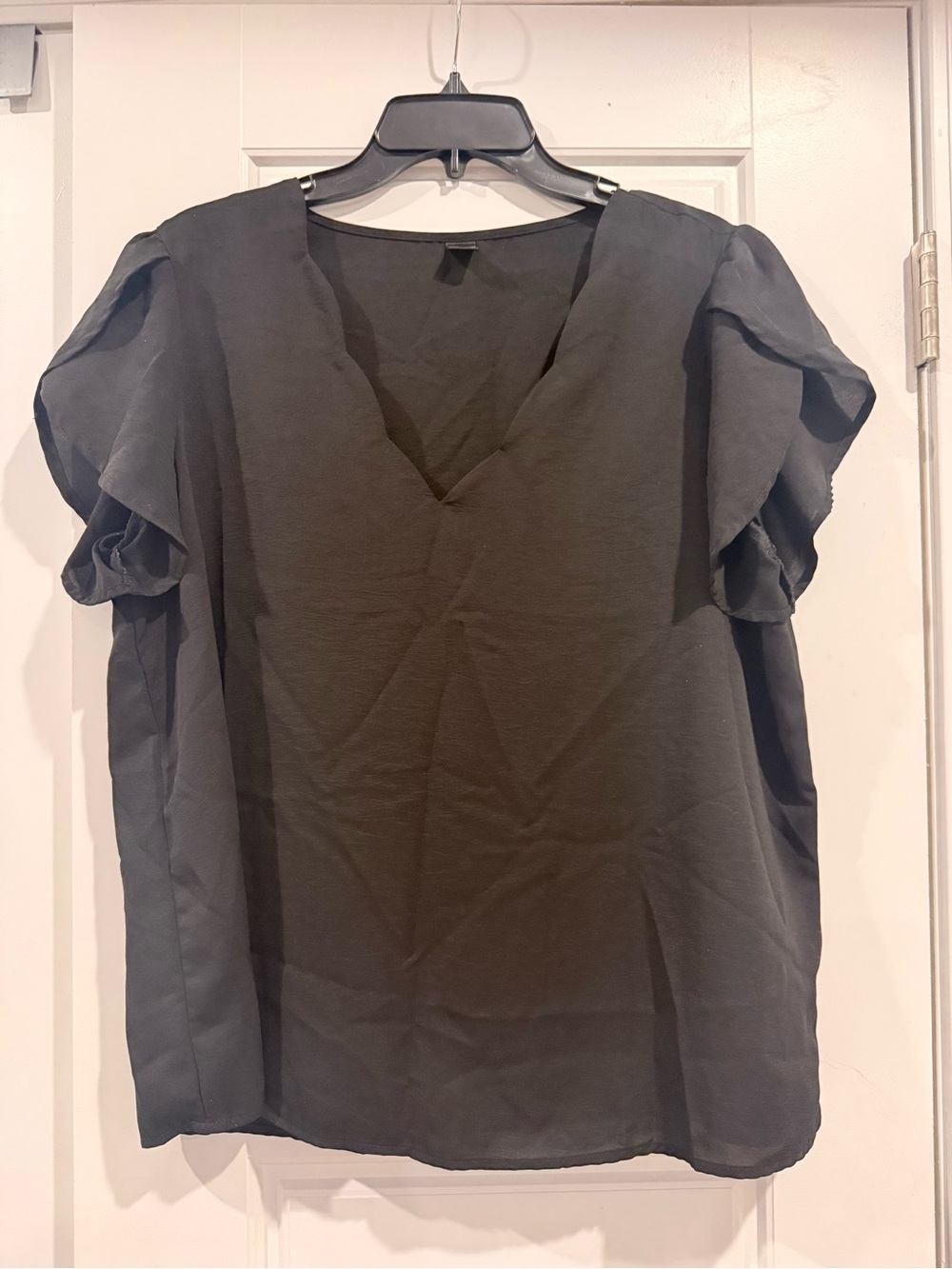 SHEIN Black V-Neck Ruffle Sleeve Blouse